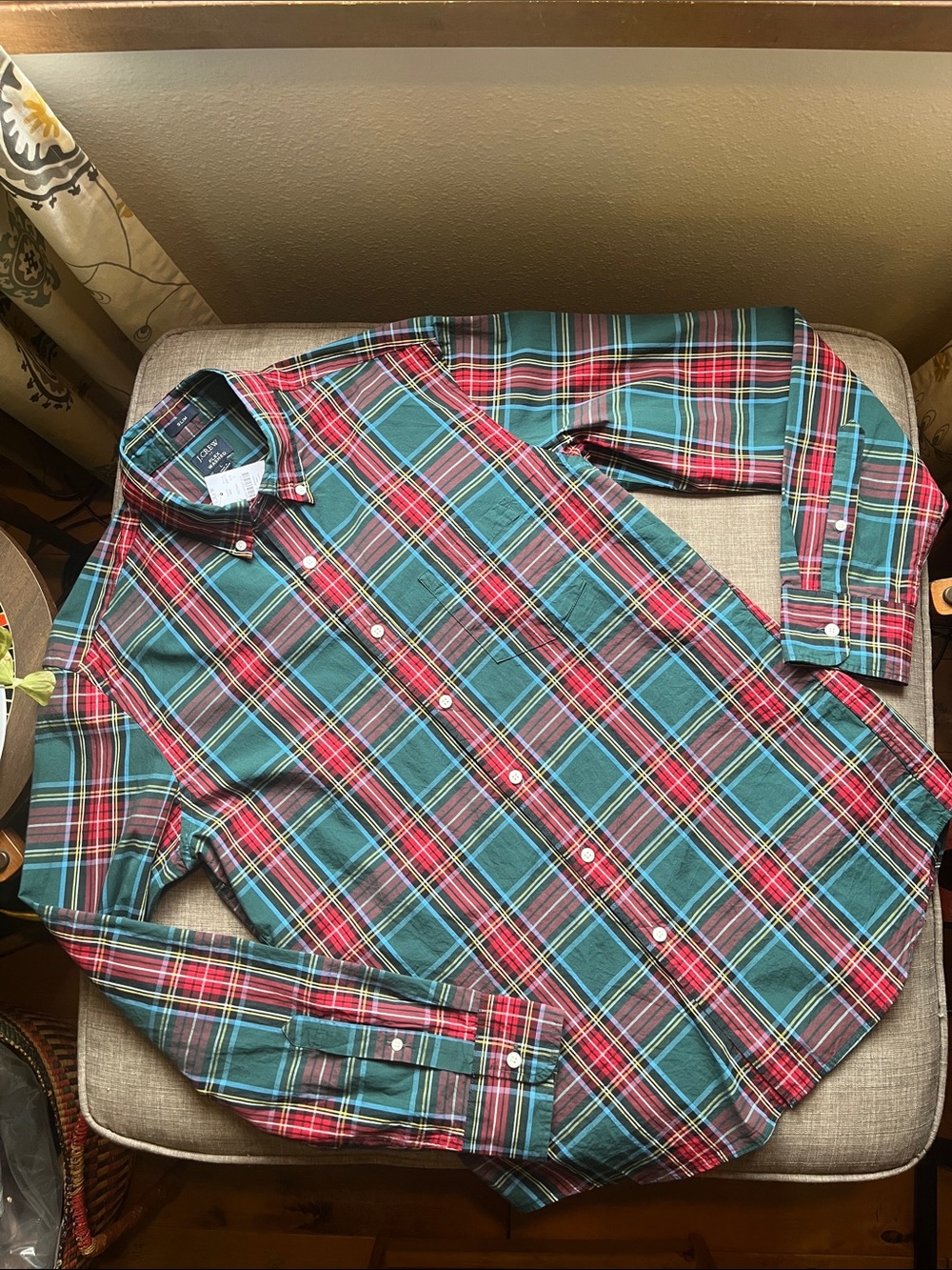 J. Crew Flex Washed Slim Plaid Long Sleeve Button Down Shirt Large NWT